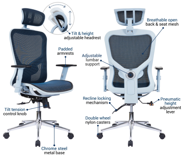 armchairs with lumbar support and headrest
