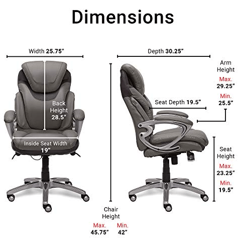 Serta Air Health and Wellness Executive Office Chair Dimentions and Specifications