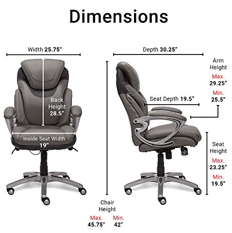 Serta Air Health And Wellness Executive Office Chair Dimentions And Specifications 