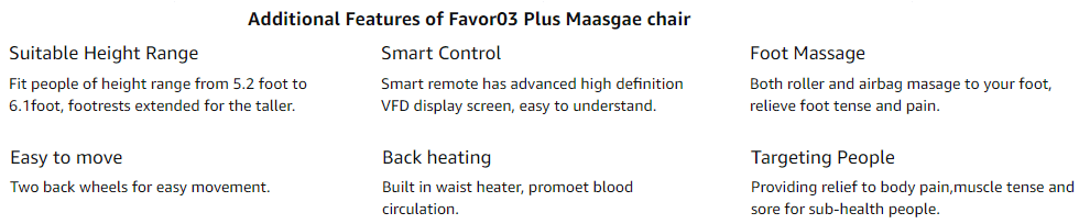 Additional Features of Favor03 Plus massage chair