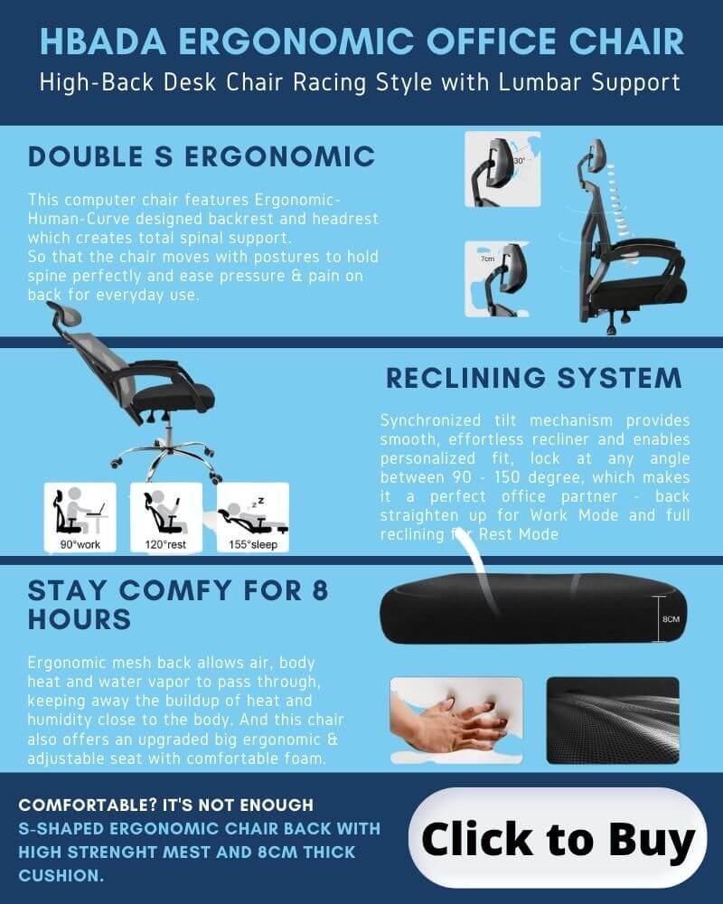 Hbada Ergonomic Chair Features - Infographics